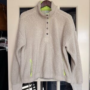 Women's Cream Sherpa Pullover with Neon Accents
